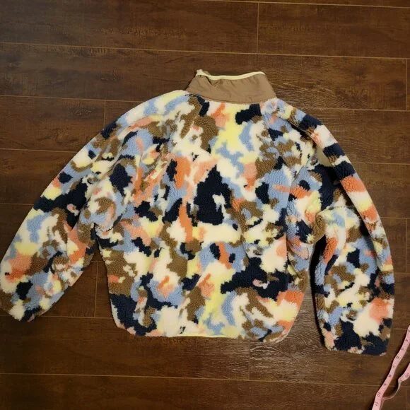 Free People Hit The Slopes Fleece Pullover Jacket Womens L Camo Cozy Casual Boho - Picture 3 of 6